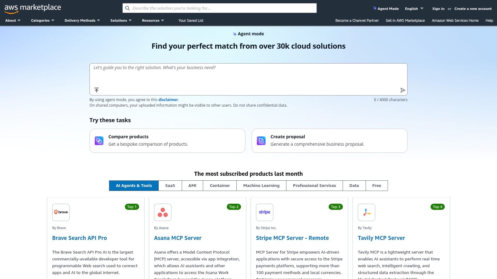 AWS Marketplace (AI/ML and AI Agents & Tools)