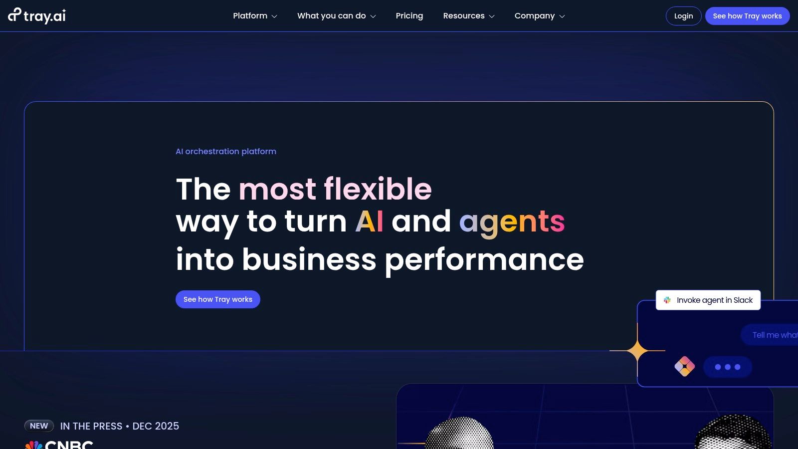 An illustration of the Tray.io AI platform's interface.