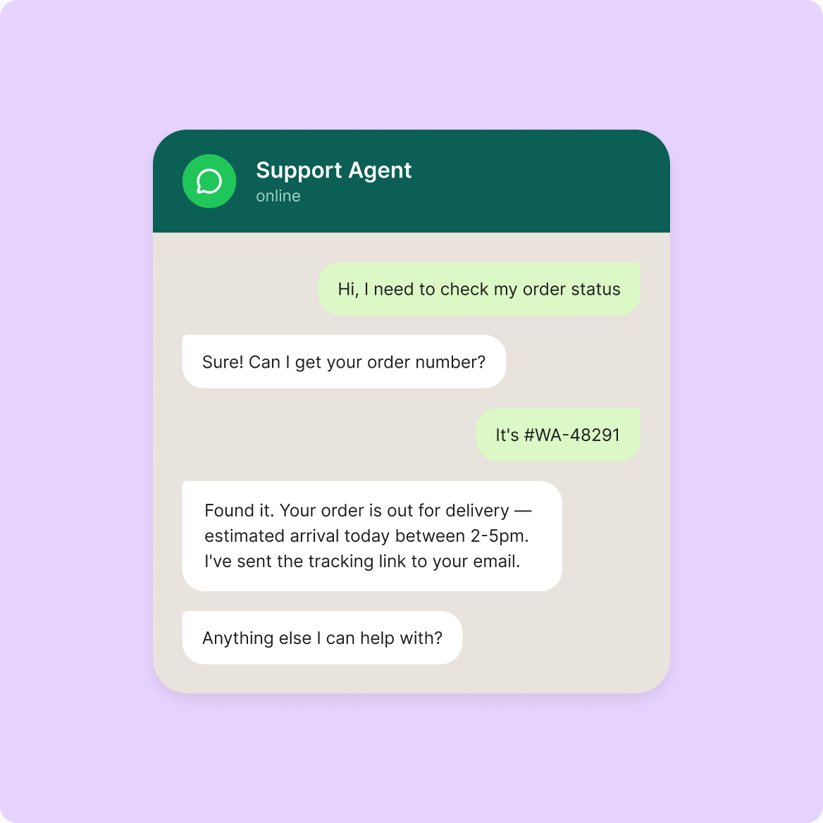 WhatsApp support agent conversation
